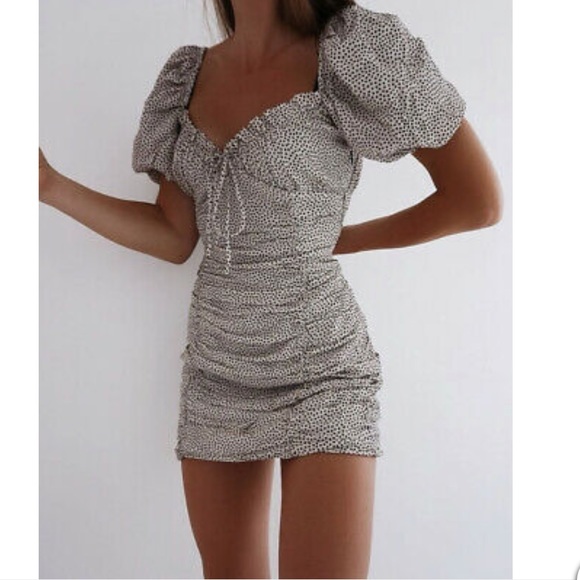 Zara Dresses & Skirts - Zara Off White Mini Puff Sleeve Polka Dot Dress